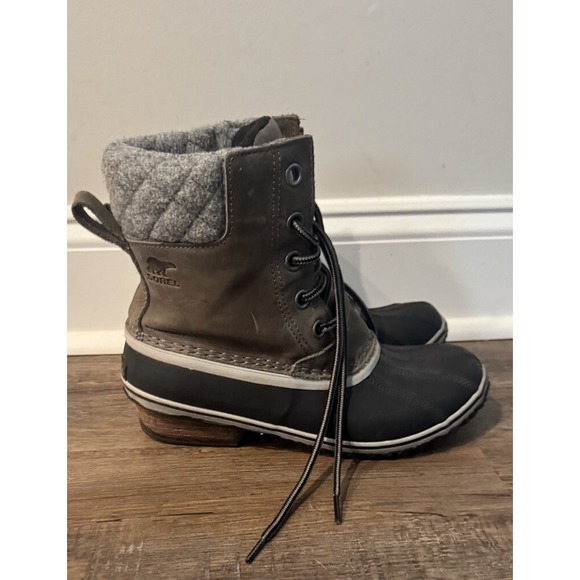 Sorel Slimpack Duck Waterproof Boots Woens Size 9 8 Gray Leather Winter Lace Up - Picture 4 of 6